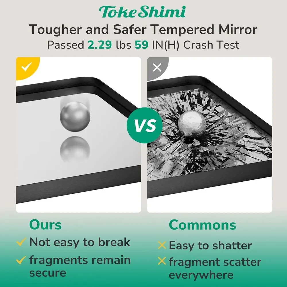 TokeShimi 36x36 Matte Black Bathroom Mirror Square Vanity Wall Mirror